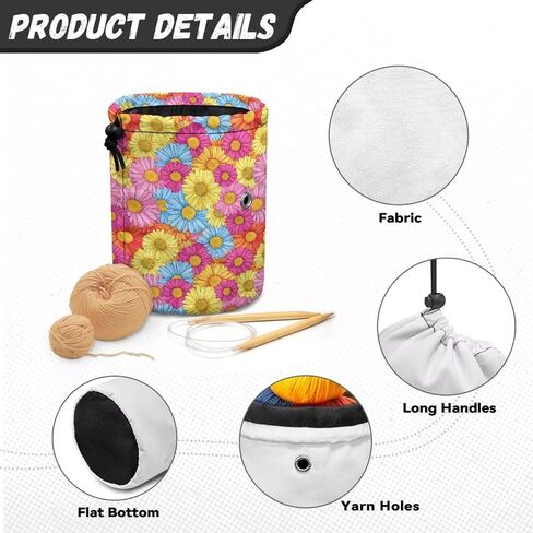 حقيبة خيوط Sellikakes Daisy Skull ، Crochet Tote Knitting Bag Yarn Storage Organizer Case for Crochet Hooks Teedles Knitting Kit للمبتدئين in Kuwait