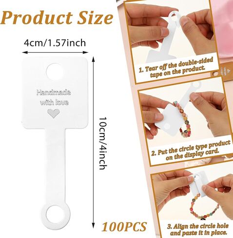 100 Pcs Keychain Packaging, Bracelet Packaging Self Adhesive Bracelet Display Card Small Business, Bracelet Stand for Supplier Jewelry, Bracelet, Earring Display Jewelry Making Supplies(White) in Kuwait