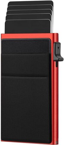 Credit Card Holder - Slim Wallet for Men with Money Pocket, Pop Up Wallets RFID Blocking Minimalist Card Case Holds 5 Cards and Notes in Saudi Arabia