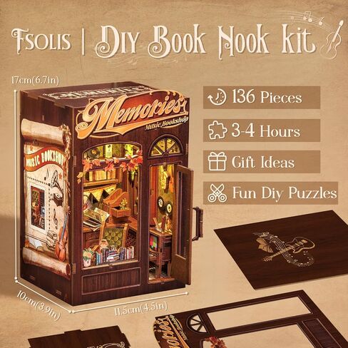 Fsolis Book Nook Kit, DIY Miniature House Room Kit for Adult Activity Mini Puzzle Booknooks Bookshelf Alley Decor Gifts for Women Teenagers Craft Lovers（OWL Bookstore） in Kuwait