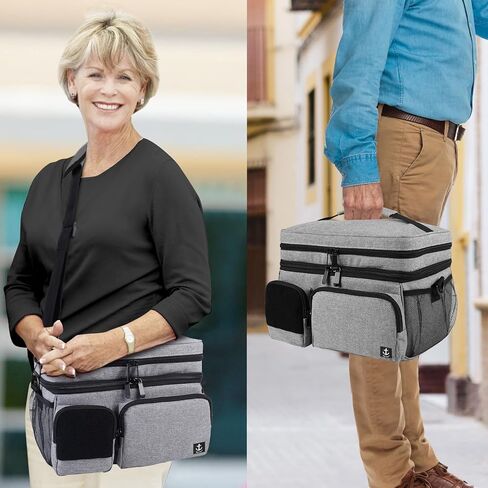 حقيبة طبية مزدوجة الطبقات لتنظيم زجاجات حبوب الدواء مع سحاب قابل للقفل، منظم أدوية السفر مع أشرطة كتف ناعمة لزجاجات حبوب الدواء، واللوازم الطبية (الحقيبة فقط) in Kuwait