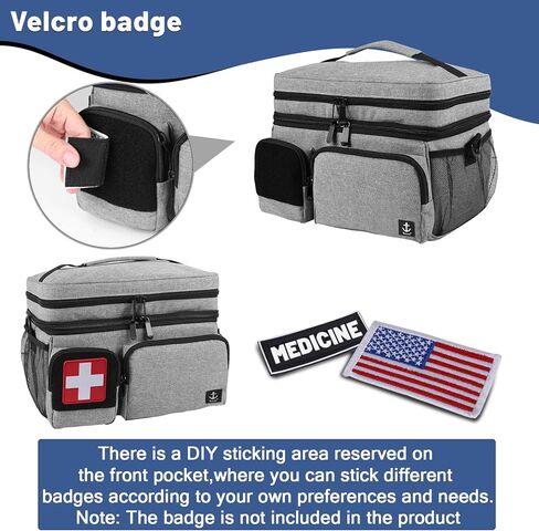 حقيبة طبية مزدوجة الطبقات لتنظيم زجاجات حبوب الدواء مع سحاب قابل للقفل، منظم أدوية السفر مع أشرطة كتف ناعمة لزجاجات حبوب الدواء، واللوازم الطبية (الحقيبة فقط) in Kuwait