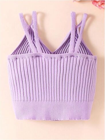 SweatyRocks Girl's V Neck Double Straps Ribbed Knit Cropped Tank Sleeveless Slim Fitted Crop Camisole Tops in Saudi Arabia
