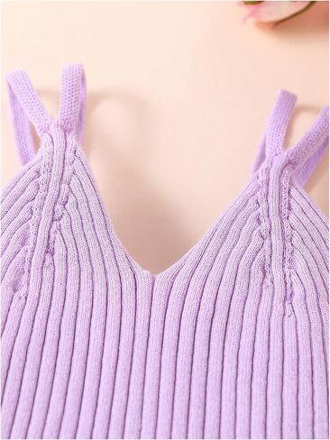 SweatyRocks Girl's V Neck Double Straps Ribbed Knit Cropped Tank Sleeveless Slim Fitted Crop Camisole Tops in Saudi Arabia