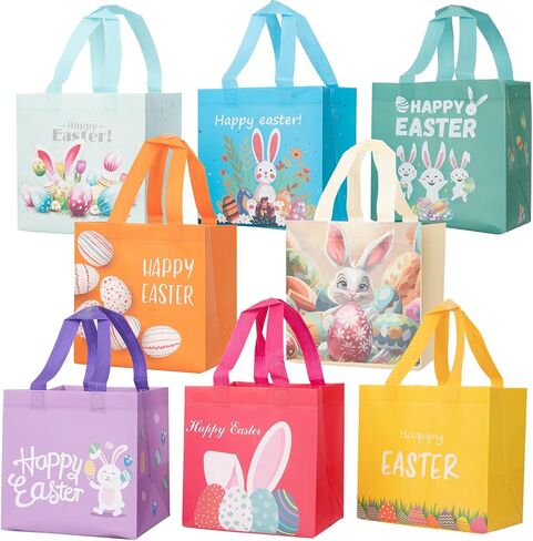 Easter Hunt Bag Happy Easter Non-Woven Bag Reusable Tote Bag for Treat Party Bunny Carrot Chick in Saudi Arabia