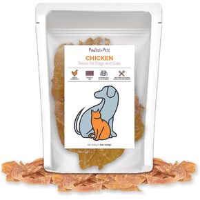 Single Ingredient Dehydrated Chicken Breast Treats for Dogs and Cats, 6oz Bag. USA Made, Human Grade Chicken Breast Jerky Dog Treats and Cat Treats.