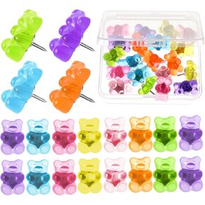 20 Pcs Gummy Bear Push Pins for Bulletin Board，Cute Push Pins，Thumb Tacks Translucent Colorful Bears Push Pins for Wall，Decorative Pushpins for Cork Board（with Storage Box）