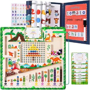 Magnetic Color and Number Maze, Montessori Toys for 3+ Year Old, Alphabet Learning Toys for Toddlers 2-4 Years, Preschool Educational Toys with Magnetic Letters, Wooden Puzzle Busy Board for Kids Gift