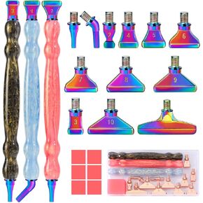 NIBESSER 21Pcs Diamond Art Painting Pen Kit 3pcs Diamond Art Pens 12 Pcs Metal Screw Thread Tips 5D Resin Painting Tools Accessories Multi Placer Tips for DIY Handmade Diamond Art Painting