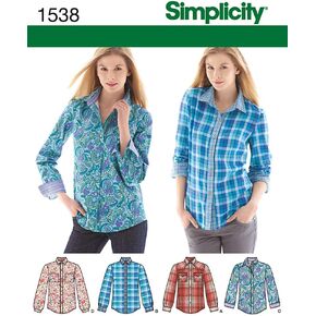Simplicity 1538 Women's Button Up Shirt Sewing Patterns, Sizes 14-22