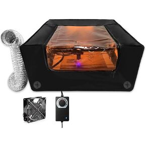 Laser Engraver Enclosure with Ventilation,Fan Vent with Controller and Duct,Laser Engraving Machine Protective Cover Tent,Isolates Smoke Odor, Fireproof, Dustproof, Eye Protection,650x650x330mm,Black