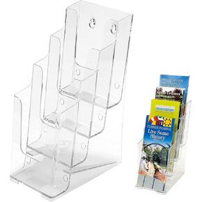 Deflecto Multi-Compartment Docuholder, Countertop or Wall Mount, 4-Tiered Literature Holder, Small Size, Clear, 4-7/8"W x 10"H x 8"D (77701)