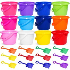 Beach Pails 12 Pack Sand Buckets and Shovels for Kids 7.48 Inches | Beach and Sand Toys at The Beach | Use for Sand Molds at The Sandbox -12 Sand Bucket and 12 Shovel Set