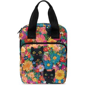 Dolyues Cat and Flower Bible Cover Carrying Book Case Church Bag Bible Protective with Handle and Front Zippered Pocket Gift for Mother Lady Women