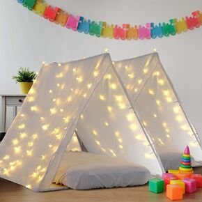 2 حزمة أطفال teepee sleepover tent الجزء الأكبر مع سلسلة خفيفة وأوراق بيضاء مجهز بالهواء ، والطفل القابل للطي قابلة للطي ، خيمة اللعب للأطفال سبات الحفلات الفتيات في الهواء الطلق في الهواء الطلق