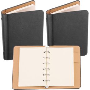 PATIKIL 6 Ring Binder Cover, 2 Pack A7 Leather Notebook Binder Mini Refillable Loose Leaf Personal Planner with 100 Sheets Paper, Black