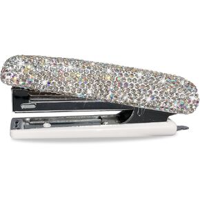 Cute Bling Stapler,Mini Office Desk Stapler,12 Sheet Capacity,Built-in Staple Remover,Rhinestone Pretty Small Desktop Paper Stapler,Glitter Office Supplies,Bling Desk Accessories for Women