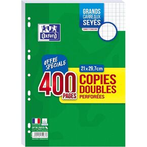 OXFORD Seyes Set of 400 Double Copy Pages Large Squares A4 Format (21 x 29.7 cm) Perforated