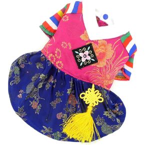 SELMAI Ethnic Dog Costume Korean Traditional Knot Pendant Norigae Hanbok Embroidery Silk Pet Clothes Outfit Color Dress for Small Puppies Large Cat Apparel Birthday Party Festival Celebration Girl M