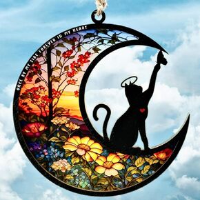 Cat Memorial Suncatcher لـ Windows Memorial Ornament ، هدية تعاطف الحيوانات الأليفة لإحياء ذكرى الخسارة ، تمثال Cat Suncatchers مع زخارف شخصية في الذاكرة المحبة (Angel Cat)