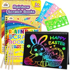 ZMLM Rainbow Scratch Easter Gifts: 2 Pack Rainbow Scratch Notebooks Easter Basket Stuffers Art Crafts for Kids Girls Boys 3 4 5 6 7 8 9 10 11 12 Years Old Birthday Easter Toys Art Supplies Paper Kit
