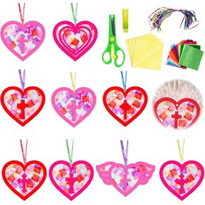 Eggsun 36 مجموعات عيد الحب الديني Suncatchers Kit Kit for Kids الزجاج الملون زجاج قلب الفنون والمحرفات لمشاريع العطلات المدرسية الأحد تفضل الزخارف الأعمار 4 8 12