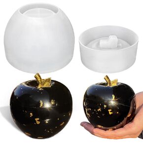 RESINWORLD Apple Shaped Jar Mold with Lid, Candle Holder Molds, Apple Box Storage Silicone Mold for Resin, Clay, Gypsum Casting