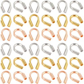 PH PandaHall 30pcs 925 Sterling Silver Wire Guard Cable Thread Protector Loop Guardian, U Shape Golden Rose Gold Wire Guardians for DIY Craft Jewelry Making, 3 Colors Hole 0.6mm