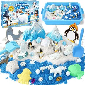 G.C Winter Polar Sensory Bin for Kid, Snow Play Sand Toy Kit with Sandbox/Sensory Sand/Arctic Animals Figures, Ice Wonderland Sensory Toy Christmas Birthday Gift for Girl Boy Toddler Ages 3 4 5 6 7 8