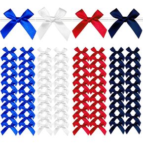 Twist Tie Bows Independence Day, 100 Packs Satin Ribbon Bows for Patriotic 4th of July Party, Ribbon Twist Tie Bows for Gift Wrapping Packaging, Treat Bags Candy Bags, Party Decoration (4 Colors)