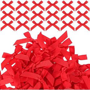 100 Pcs Mini Satin Bows 4 x 4cm Ribbon Bows Small Red Bows for DIY Craft Sewing Packaging Decoration Bakery Treat Gift Wedding Christmas Party Gift Decoration (Red)