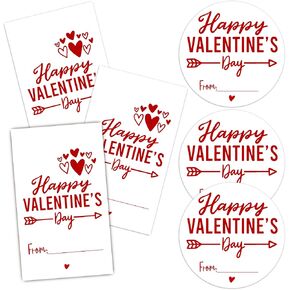 Happy Valentine's Day Sticker Set, Pink Heart Valentine Sticker, 40 Round Label & Rectangular Name Tags Stickers, Valentines Sticker Tags for Snacks Gift Wrapping Classroom Friends- A05