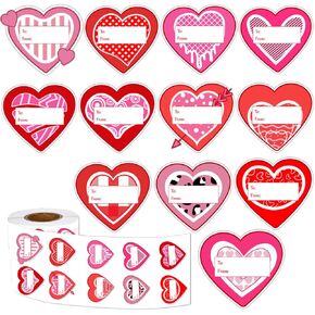 600Pcs Valentine's Day Tag Stickers 2IN Heart to & from Gift Name Tag Self-Adhesive Labels for Holidays and Birthdays Decoration 12 Design