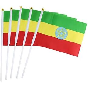 25 Pack Hand Held Small Mini Flag Ethiopia Ethiopians Flag Stick Flag Round Top National Country Flags,Party Decorations Supplies For Parades,World Cup,Festival Events,International Festival