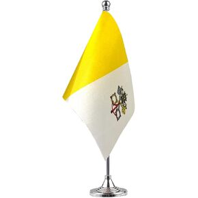GentleGirl.USA Vatican Table Flag, Stick Small Mini Vatican Flag Office Table Flag on Stand with Stand Base, International Festival Decoration,Vatican Theme Party Decoration,Home Desk Decoration
