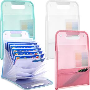 Fulmoon 4 Pcs A4 File Folders,13 Pockets File Organizer with Labels A4 Expanding File Vertical with Portable Receipt Document Organizer for Office School (Light Colors,9.45" X 14.17",Novelty)