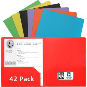 42 Pack Modern Plastic Folders with Pockets, 2 Pocket Bulk Heavy Duty Folders for School, Office and Business, Letter Size Paper, 7 Assorted Colors