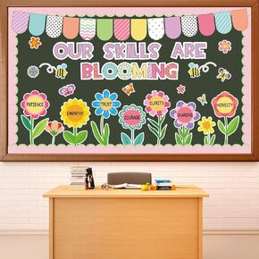 Qyeahkj Spring Bulletin Board Decorations Set Butterfly & Flower Cutouts Reusable Motivational Pastel Floral Classroom Office Home Wall Decor for Teachers Nursery Spring Party Backdrop (Easy-Install)