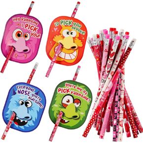 Nose Picking Valentines Day Cards for Kids School - 24 Valentines Cards with 24 Pencils, Valentines Party Favors, Valentines Classroom Exchange, Valentines Day Gifts for Kids Boys Girls