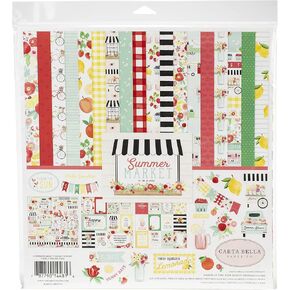 Carta Bella Paper Company Summer Market Collection Kit paper, red, pink, green, yellow, black, teal, 12-x-12-Inch