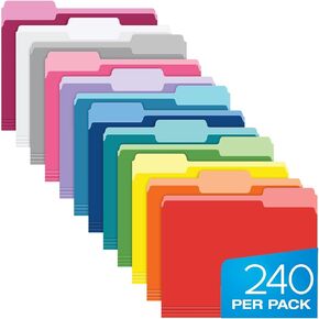 Pendaflex Colored File Folders Letter Size - 240 Pack of 12 Assorted Color Folders for Documents - 1/3-cut Tabs - Manila Office Folders