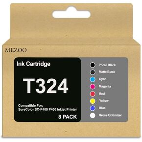 MEZOO 324 T324 Ink Cartridge UltraChrome HG2 Ink T3240 T3241 T3242 T3243 T3244 T3247 T3248 T3249 Compatable for SureColor P400 SC-P400 Inkjet Printer(8 Pack)