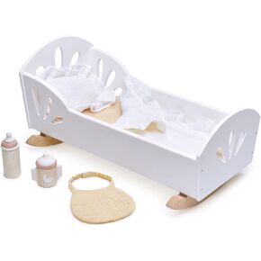 Tender Leaf Toys - Sweet Dreams Dolly Bed - Wooden Baby Doll Rocking Cradle with Bedding and Accessories - Encourages Love and Nurturing Play for Boys and Girls - Age 18m+