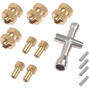 Hosim 4pcs Brass Extended 7mm RC Hex Wheel Hubs 8mm Thick for SCX24 AXI00002 AXI00001 AXI90081,Packing with a Wrench and 4pcs Steering Knuckles,Upgraded Accessories for 1/24 RC Crawlers Cars Trucks