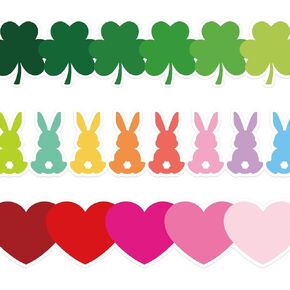 Whaline 69Ft 60Pcs St. Patrick's Day Shamrock Bulletin Board Borders Easter Bunny Heart Die Cut Trim Border for Office Classroom Chalkboard Wall Decor