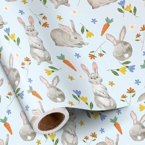RUSPEPA Easter Wrapping Paper Roll, Mini Roll, Pink with Hand-Drawn Eggs and Floral Design Gift Wrap Paper Perfect for Spring Gifts, Easter Celebration and Holiday Party, 17 Inches x 16.4 Feet