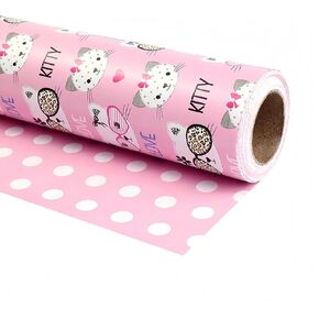 Fiehala Cat Rapping Paper Roll - Respible Roll - Kitty Wrapp Paper Roll for Boys Birthday Game - 17 × 32.8 قدمًا لكل لفة