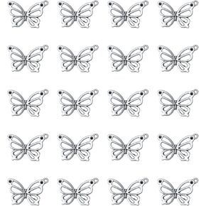 30 Pcs Hollow Butterflies with Hole Charm Pendants Metal Jewelry Making Supplies 2.7 x 1.9 cm Small Vintage Accessories for Necklace Bracelet Earring DIY Crafting Project