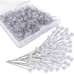 300 PCS Bouquet Pins 2.01 Inches Straight Clear Corsage Boutonniere Pins Diamond Rhinestones Crystal Head Pins (0.8 * 5.1 Cm/0.31 * 2.01 in)
