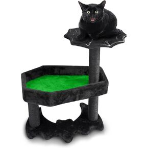 Gothic Cat Tree with Coffin Cat Bed, Gothic Cat Tower, Coffin cat Tree with Sisal Scratching Posts for Halloween cat, Small Size, Black with Red Littlesy